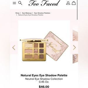 TOO FACED NATURAL EYES EYE SHADOW PALETTE (BRAND NEW IN BOX, NEVER USED)